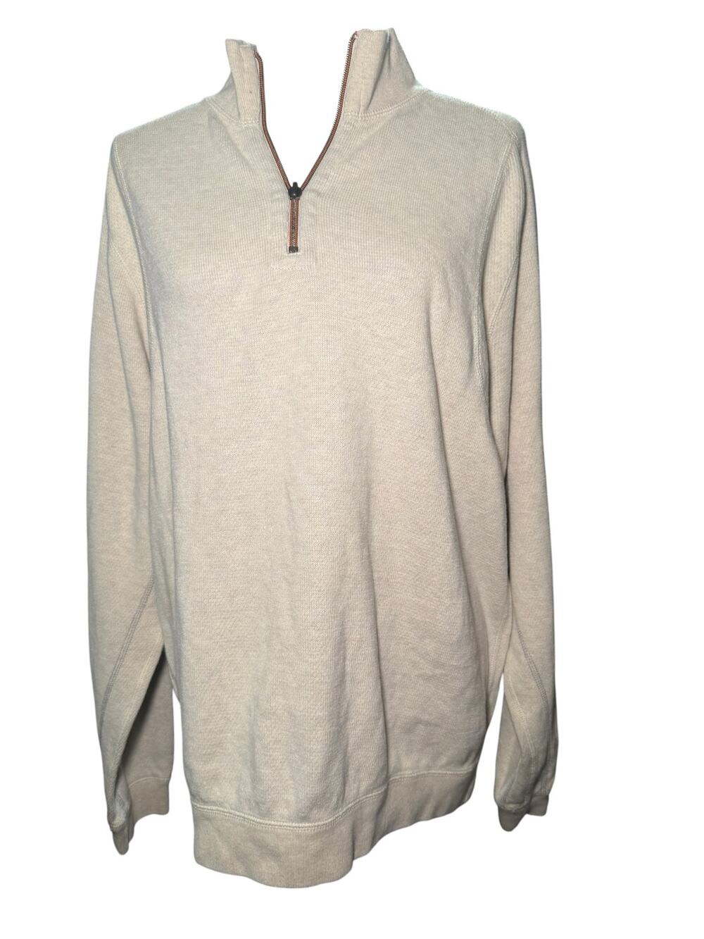 Tommy Bahama 100% Cotton Half Zip Pullover Sweater, Oatmeal, Men's Size Medium